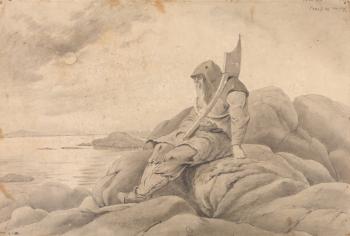 Knud Baade : Sittende viking i kystlandskap